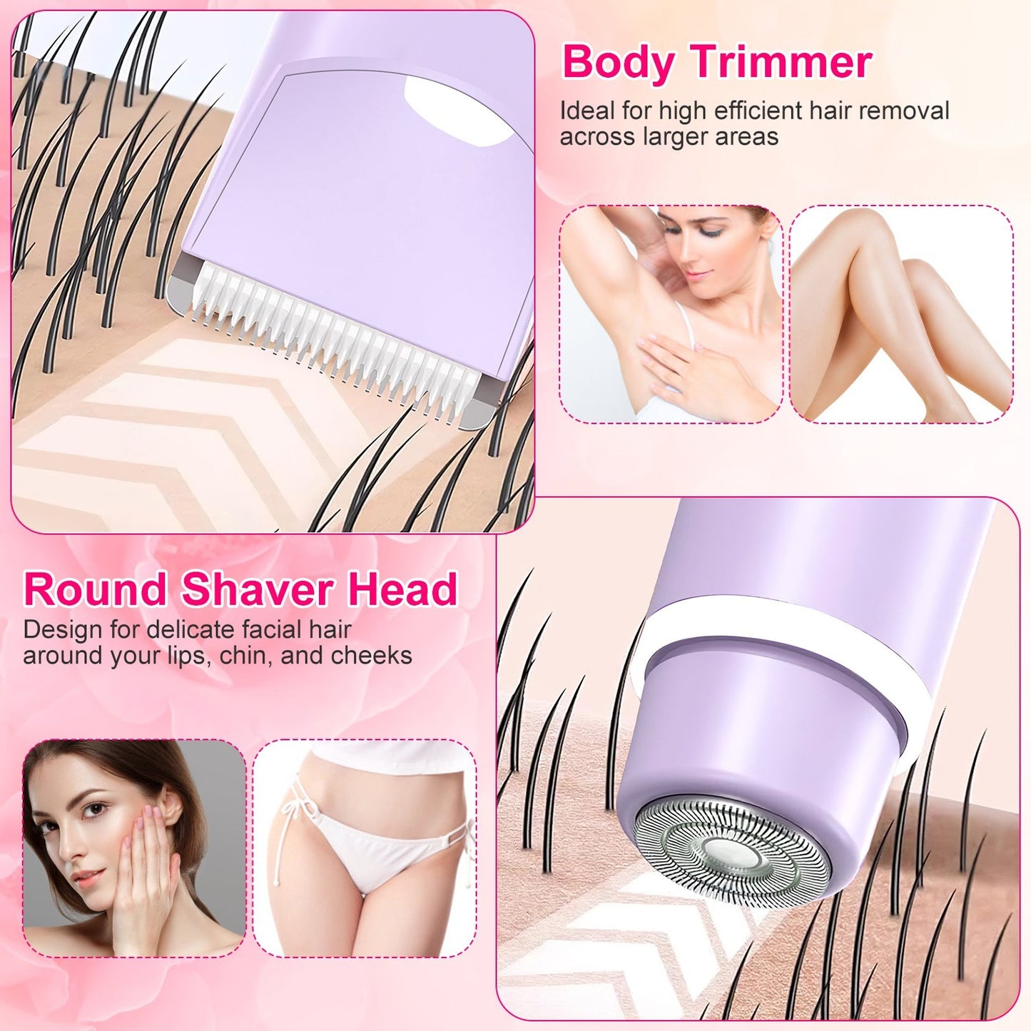 1Pc 2 In 1 Bikini Trimmer For Women Dual Head Cordless Body Shaver