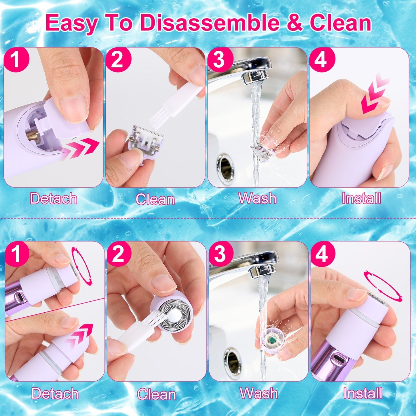1Pc 2 In 1 Bikini Trimmer For Women Dual Head Cordless Body Shaver