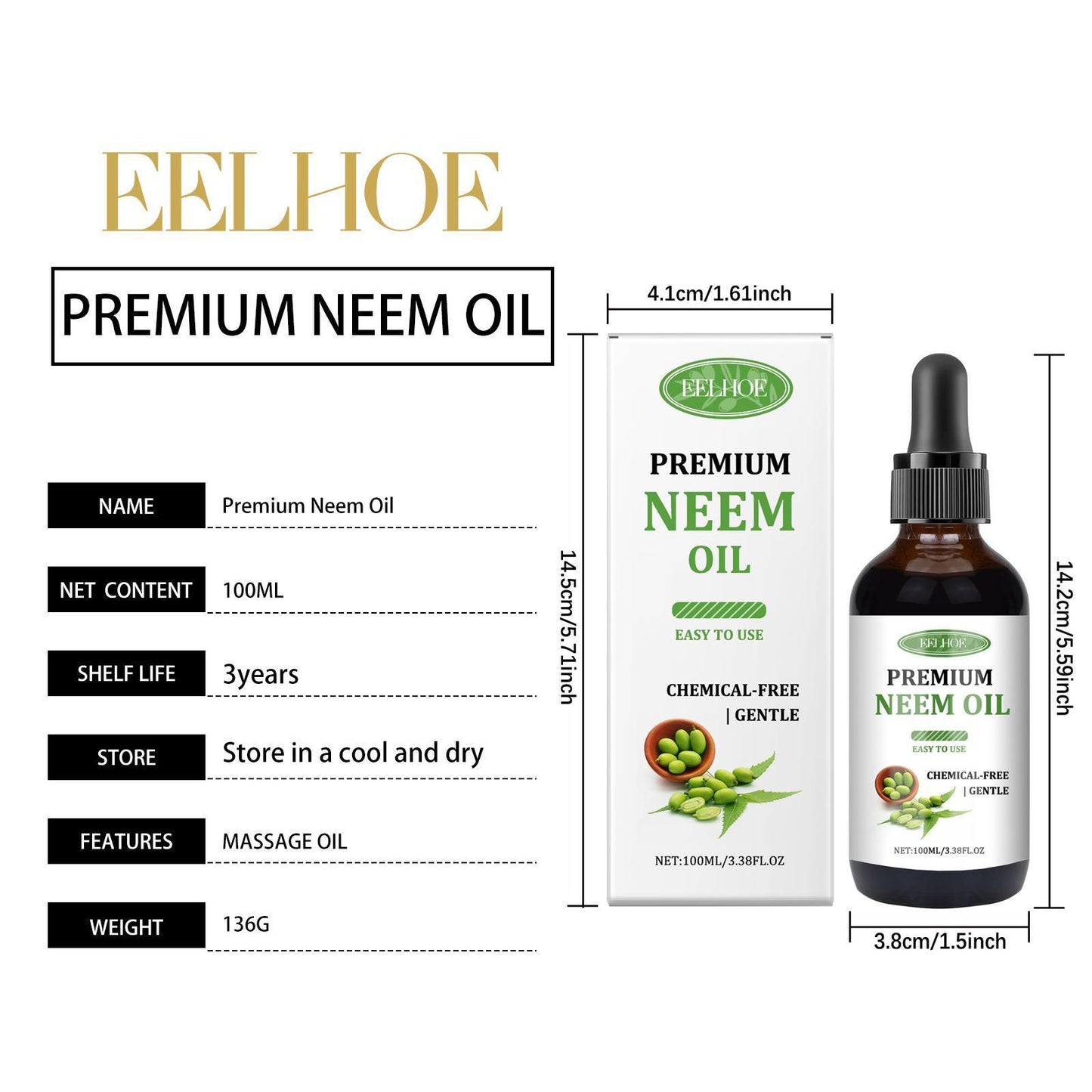 Yihe Neem Oil Care Essential Oil Nourishes Scalp Skin Neem Oil Massage Oil